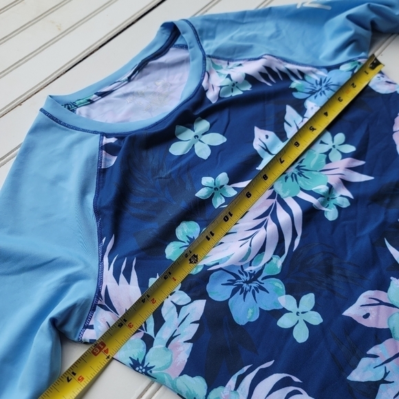 Reel Legends Keep It Cool Woman's Aqua Blue Floral Long Sleeve Stretch Shirt S - Picture 2 of 9